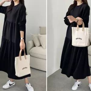 빅사이즈 여성 멜로디 캉캉 원피스 오버핏 스판 롱 임산부 밴딩 루즈핏 데일리룩