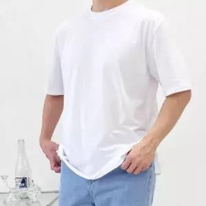 남성용 라운드 무지 반팔 티셔츠 옆트임 캐주얼 면 반팔티