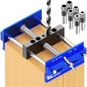 라이프모다, 6.7인치 셀프 센터링 다우링 지그 키트 업그레이드, 스트레이트 홀용 드릴 비스킷 조이너 세트, 6개의 가이드 부싱, 조절 가능한 폭 도구 액세서리 지그(파란색)