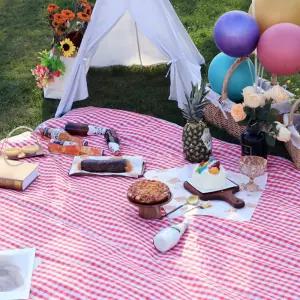 비비드 체크 방수 돗자리 휴대용 나들이 매트 레드 바캉스 비치 소풍 야외 야외용 접이식 용매트 캠핑 폴딩