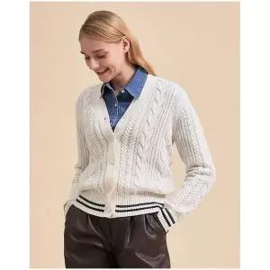 [세일절특가] [헤지스] HAZZYS 여성 아이보리 케이블 브이넥 가디건 HSSW3D911IV