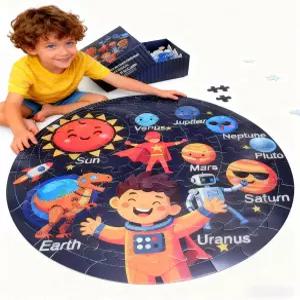 점보 태양계 바닥 퍼즐 4~10세 를 위한 80PCS 원형 대형 우주 행성 장난감 교육용 탐험가 생일