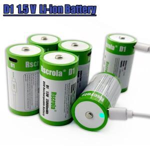 Rscrola 1.5V 23800mWh 배터리 C-Typ USB D1 Lipo LR20 리튬 폴리머 케이블을 통해 빠르게 충전됩니다.