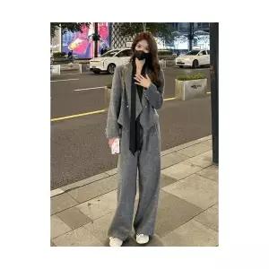 겨울 여자정장세트 추동 브이넥 모직 정장 코트 캐주얼 일자 통바지 투피스 ible4