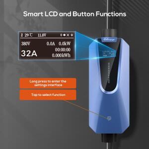 Lifl 블루 7KW 32A 휴대용 전기차 충전기 타입 1 WiFi 2.4GHz 블루투스 가정용 고속 차량 액세서리