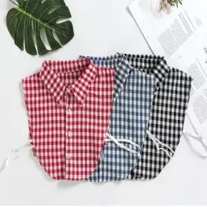 체크 레이어드 페이크셔츠카라 넥케이프 3컬러 카라넥 클래식체크셔츠 체크레이어드카라