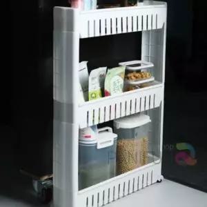 폭좁은수납장 틈새트롤리 양념통선반 구석선반 화이트 이동식 3단틈새수납장 좁은선반