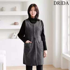 [드리다]드리다 여성 겨울 양털 배색 빅사이즈 롱 베스트 조끼 40-50대 미시 엄마옷 캐주얼 모임