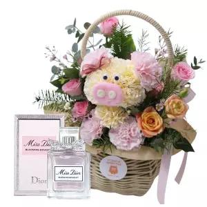 핑순이 꽃바구니+디올 향수 선물 생일 기념일 고백 프로포즈 졸업 기념일 축하 발렌타인데이 화이트데이