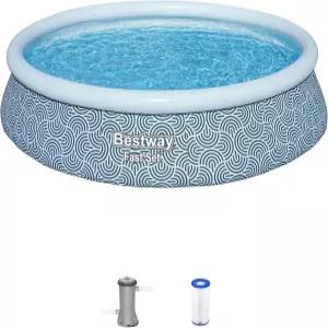 베스트웨이 패스트 세트 13피트 x 33인치 원형 지상 수영장 필터 펌프가 있는 야외 가족 라탄 프린트