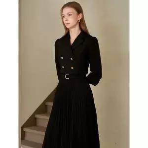 [하프클럽/르니앤맥코이]더블 버튼 벨티드 플리츠 원피스 MK10OP200HJZ