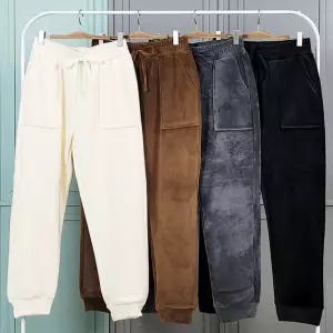 제니유 여성 겨울 융털 기모 스판 극세사 골덴 바지 배기 조거 와이드 밴딩 팬츠