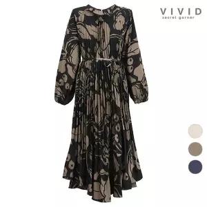 [하프클럽/비비드시크릿가너]VIVID 코코 나염 허리끈 플리츠 원피스