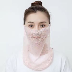 3964 레이스 자외선 차단 마스크 여성 귀걸이 멀티 안면 여름 얼굴가리개 통기성 오픈형 망사 쉬폰