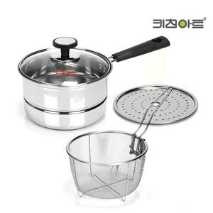 II 키친아트 (편수냄비1개+스텐찜판+면채망) 찜국수냄비 16cm ( 냄비 찜판 채망