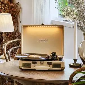 [인사이디][완전무선] 인사이디 휴대용 무드등 LP 턴테이블 블루투스 스피커 핸드메이드 IBT-Retro LED