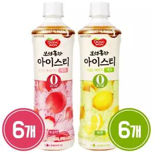 동원 보성홍차 아이스티 제로 복숭아 500ml 6개 + 레몬 500ml 6개