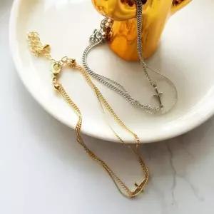 /옷자락 여자 실버 골드 심플 선물 두줄체인 발찌