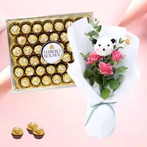 수줍은 아기판다 꽃다발+페레로로쉐42P 생일 기념일 축하 감사 발렌타인데이 화이트데이 어버이날 스승의날