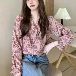[오노마] ONM 여성 레트로 프릴 플라워 패턴 데일리 블라우스 (S11882078)