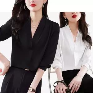 [오노마] ONM 정장 브이넥 오피스룩 블라우스 베이직 쉬폰 하객룩 (S9616110)