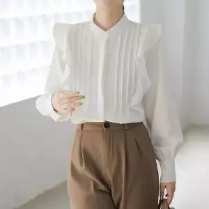 [오노마] ONM 핀턱 프릴 A라인 블라우스 긴팔 블라우스 (S11328169)