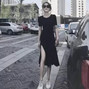 [오노마] ONM 라운드넥 옆트임 날씬핏 원피스 롱원피스 블랙 (S11879250)