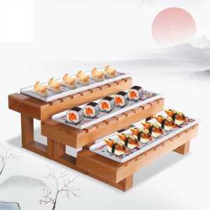 계단식 초밥 선반 스시 우드 플레이팅 사각 뷔페 참치