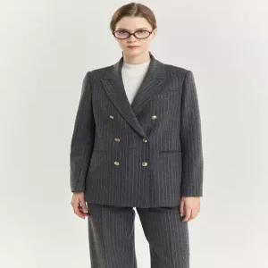 헤지스 여성 24FW [반값세일][SET-UP][울] 그레이 스트라이프 더블 자켓 HSJA4D994G2