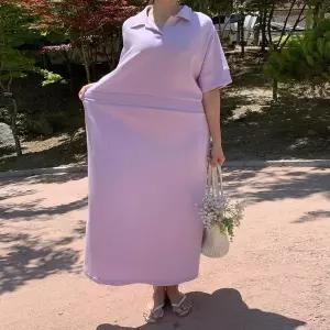 [셀러허브]여성 카라넥 반소매 허리밴드 오픈 롱원피스 (S26182952)