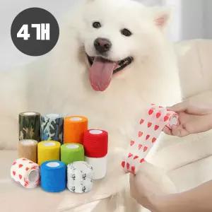 4개 애견 자가점착 붕대 신발 강아지 산책 양말 미끄럼방지 일회용 관절 보호