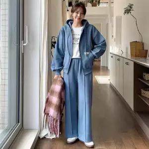 [핑크시슬리] SET/이엔패치 기모 핀턱 와이드 트레이닝세트