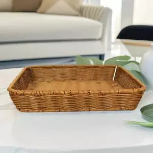 라탄 바구니 직사각형 (중) PP 소품 트레이 낮은 왕골 브라운 팬트리 정리함 탕비실