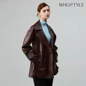 후스타일 여성 앤리 벨티드 레더 자켓 브라운