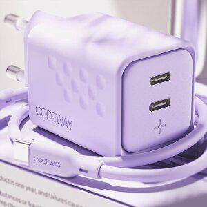 [코드웨이] 팔레트 C타입 50W 초고속 충전기 + C to C 고속 충전 케이블 라벤더 퍼플
