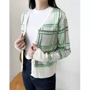 여자 사각체크 니트 가디건 트위드자켓 블라우스 자켓 하객룩 여성가디건DJ