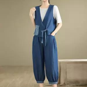 [퀸이즈][퀸이즈] [88까지][조끼+팬츠set]티츠 빅사이즈 데님 상하 세트