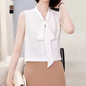 [퀸이즈] [88까지]하르넬 리본넥 슬리브리스 블라우스