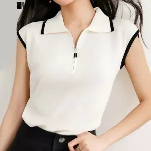 [퀸이즈][퀸이즈] 호리 반집업 카라넥 라인 민소매 티셔츠