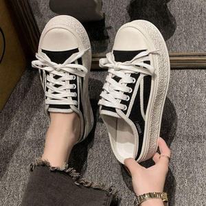 여성 키높이 6cm 뮬 스니커즈 통굽 블로퍼 캔버스 운동화 여름