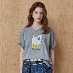 [MAXZA] 레이스 아플리케 캐릭터 반팔 티셔츠