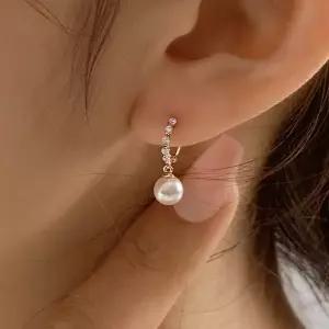 [더블유비엘]14k post 미스티 진주 원터치 링귀걸이 (윙블링)