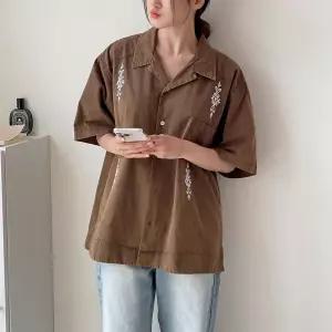 여자 남자 오버핏 자수패턴 포켓 면남방 여름 셔츠