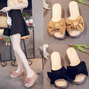 키높이 여름 통굽 샌들 바캉스 슬리퍼 리본 7cm