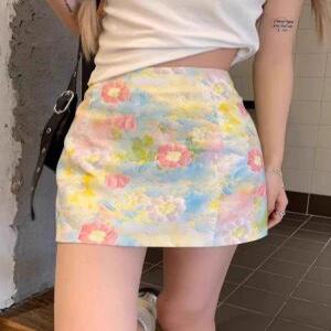 레인보우 플라워 미니 A라인 스커트 프린팅 치마 데일리