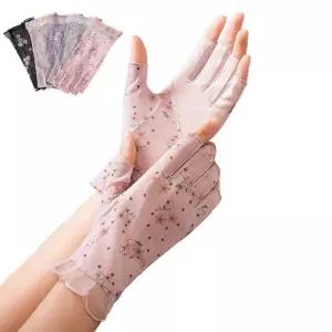 봄 여름 가을 여성 자외선차단장갑 레이스 붉은 잔꽃 망사 패션 운전 반 장갑