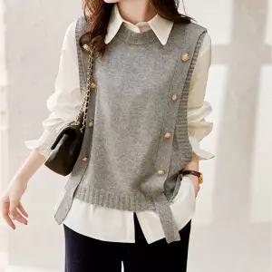 [티뷰] 장식버튼드랍니트베스트_V5C-CVT001