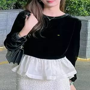 [예쎄][예쎄] 벨벳 라운드넥 배색 페플럼 블라우스 (S5SBL410A)