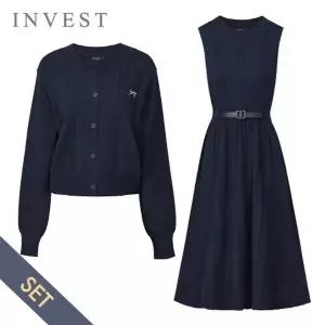 [신세계라이브쇼핑][인베스트] 리본 자수 가디건+벨트 원피스 세트_IN5F1OP3141