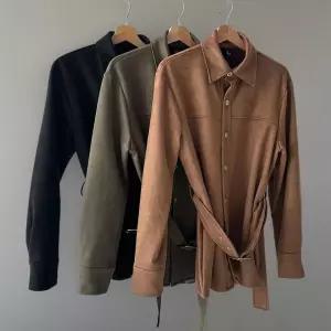 여성 스웨이드 자켓 벨트 카라넥 힙커버 루즈핏 셔켓